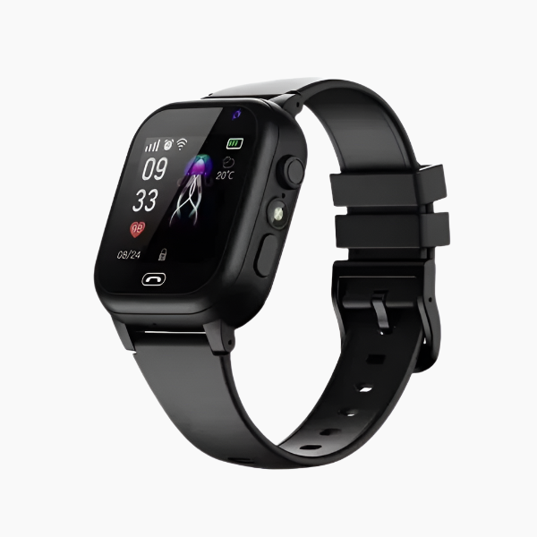 Kinder smartwatch met GPS tracker voor veiligheid, toont realtime locatie kind en SOS-functie voor ouders.