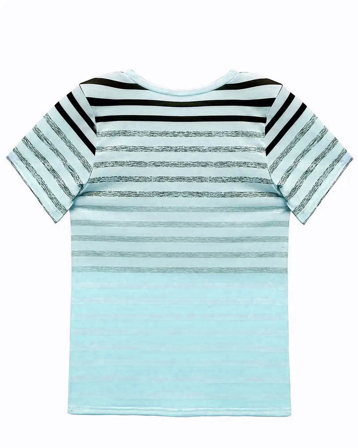 Trendy dames t-shirt: gestreept design met subtiel kleurverloop en ronde hals. Ideaal voor vrije tijd.