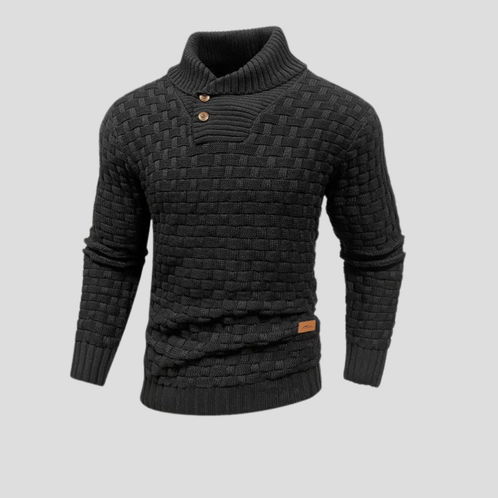 Heren gebreide trui met halve kraag en knoopjes. Comfortabele pullover voor casual herenmode.
