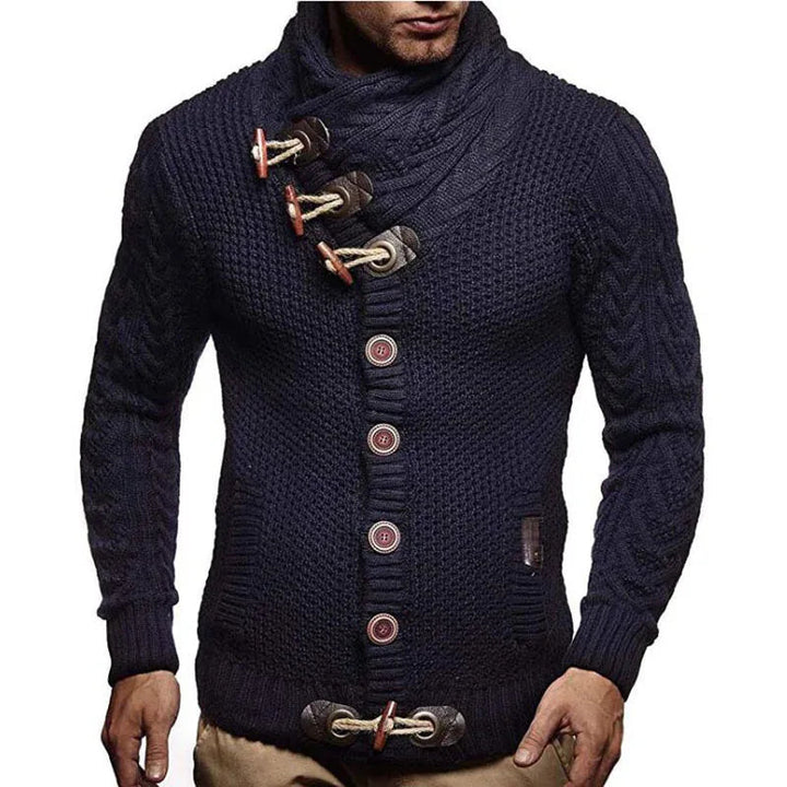 Comfortabele zwarte gebreide coltrui voor mannen, perfect voor streetstyle.