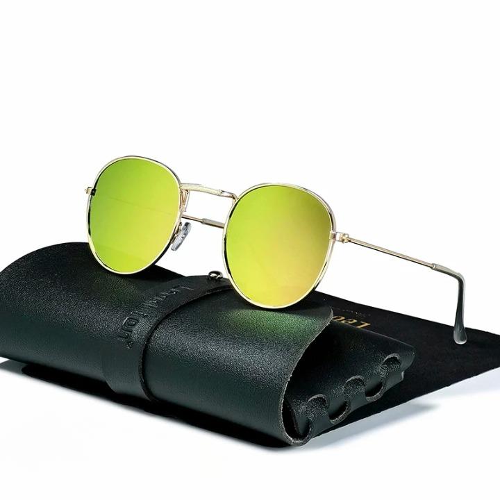 Elegante heren ronde zonnebril, retro stijl, met sterke UV-bescherming voor elke gelegenheid.