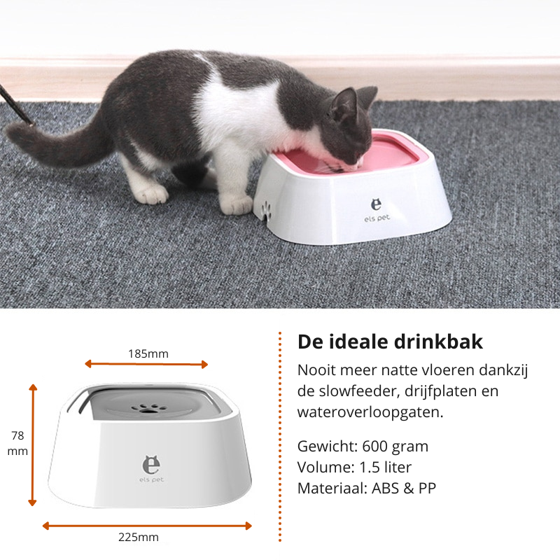 Duurzame kunststof morsvrije waterbak voor huisdieren, compact design, ideaal voor thuis & reizen.