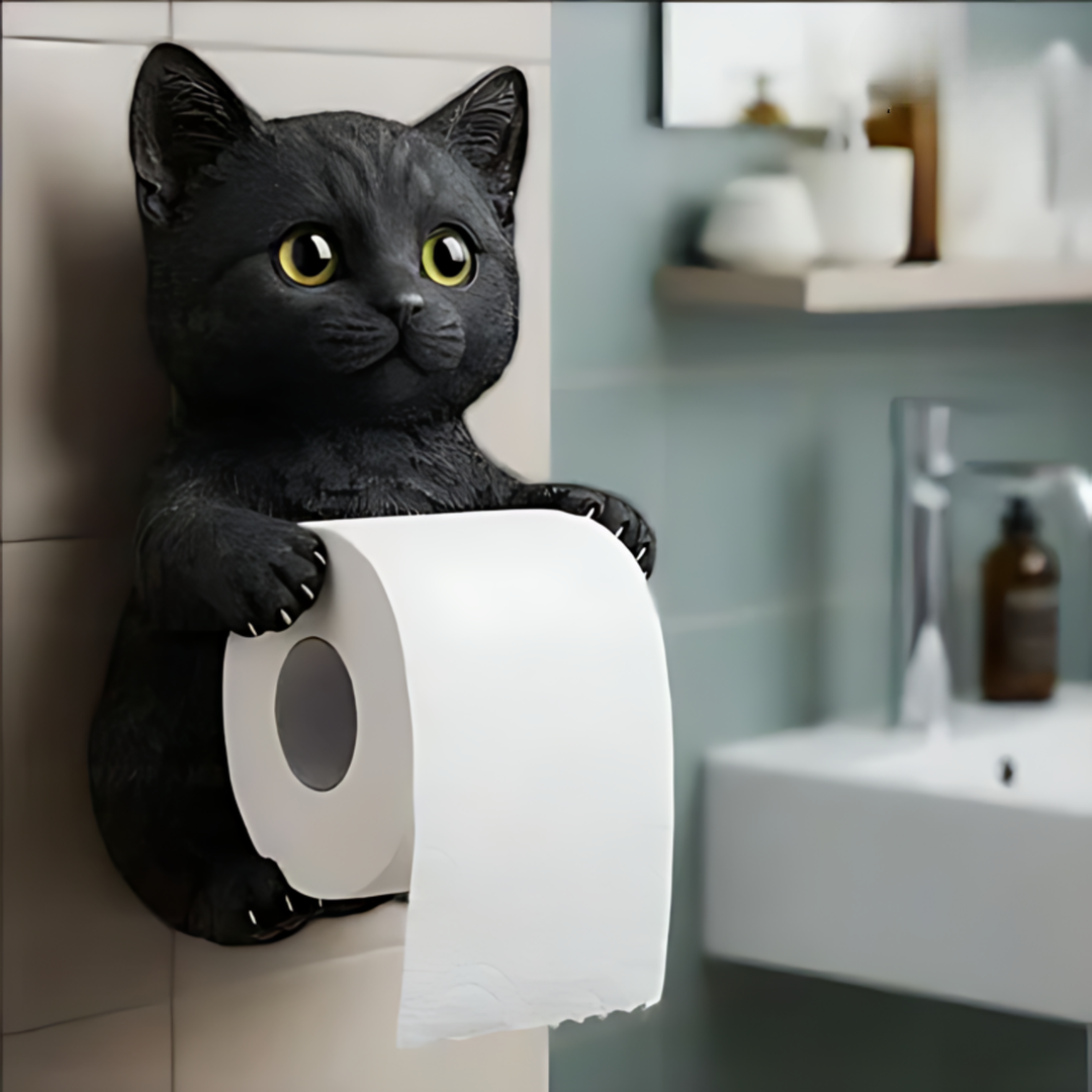 Leuke dieren toiletpapierhouder met kattenfiguur, speelse en unieke badkamer accessoire.