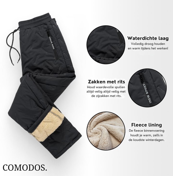 Man draagt flexibele heren winterbroek tijdens buitenwerk; ultieme bescherming tegen de kou.