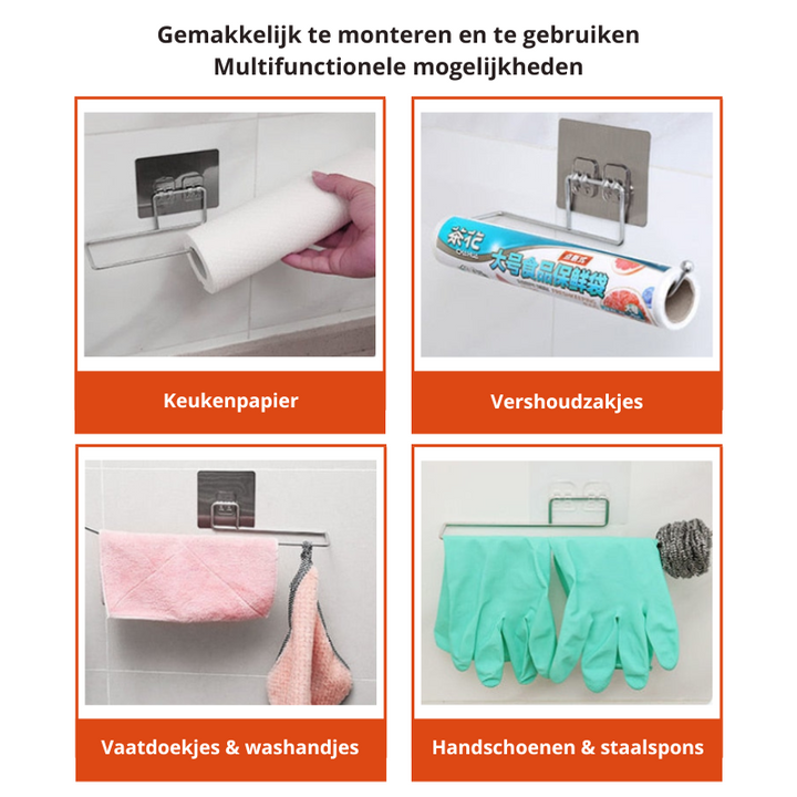 Organiseer je keuken met deze set van 2 moderne RVS keukenrolhouders. Een handig keukenaccessoire voor al je keukenpapier.