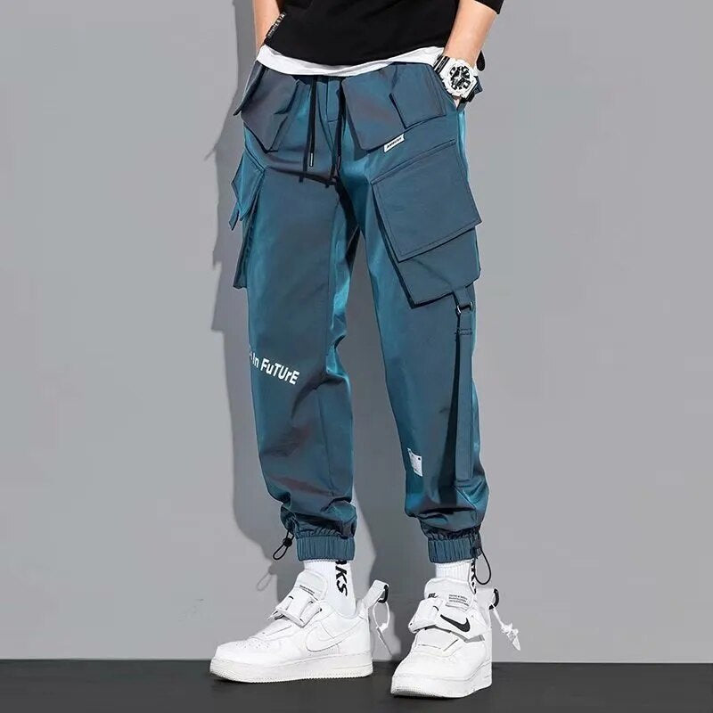 Comfortabele khaki heren cargo broek, ideaal voor casual of trendy hiphop outfits.