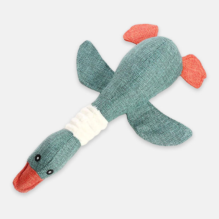 Interactief pluche eend hondenspeeltje, stimuleert spel en biedt zacht comfort aan je trouwe vriend.