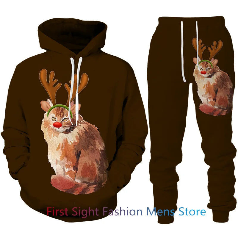 Comfortabel heren joggingpak voor de feestdagen. Warme winterkleding met capuchon, ideaal als kerstcadeau.