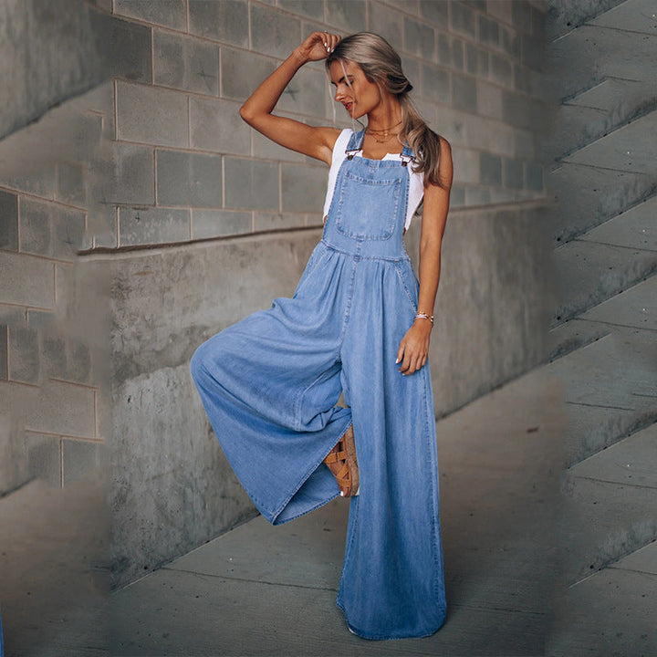 Dames jumpsuit met wijde pijpen, ideaal voor zomerse dagen. Comfortabel, luchtig en stijlvol design.