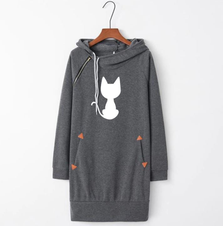 Warme dames hoodiejurk met lange mouwen en praktische zakken, ideaal voor comfortabele wintermode.