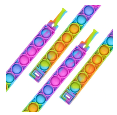 Close-up van de flexibele fidget armband, een sensorische polsband van siliconen voor friemelen.