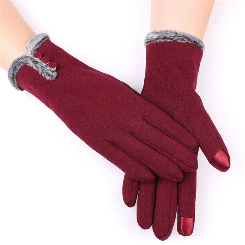 Zachte katoen-wol dames winterhandschoenen, comfortabel met touchscreen functie.