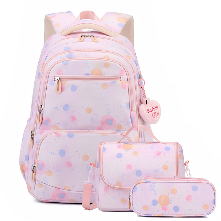 Praktische driedelige schooltas set: rugzak, schoudertas en etui met leuke cartoonprint voor studenten.