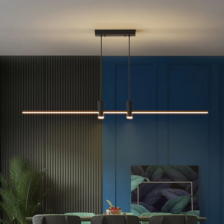 Stijlvolle gouden en zwarte LED hanglamp. Modern design plafondlamp, perfect voor de eetkamer.