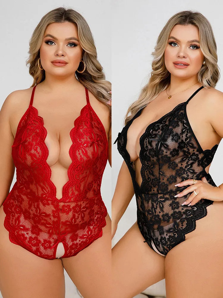 Comfortabele dames lingerie set met verleidelijk open design, perfect voor plus size vrouwen. Verkrijgbaar in diverse kleuren.