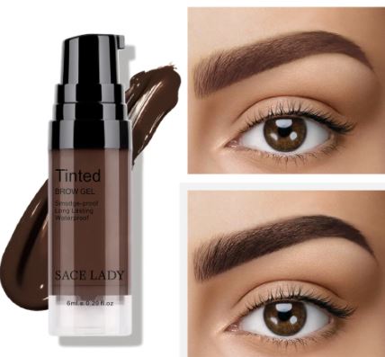 Aanbrengen van wenkbrauwtint voor definitie en langhoudende kleur. Eenvoudige make-up voor gezonde wenkbrauwen.