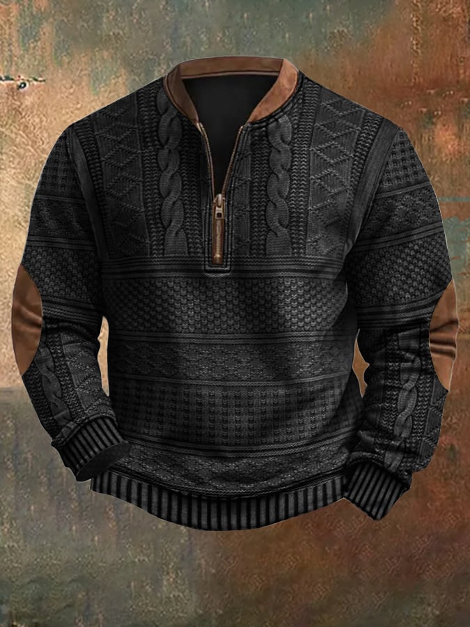 Heren gebreide sweater met rits, vintage stijl, ideaal voor comfort en casual mode.