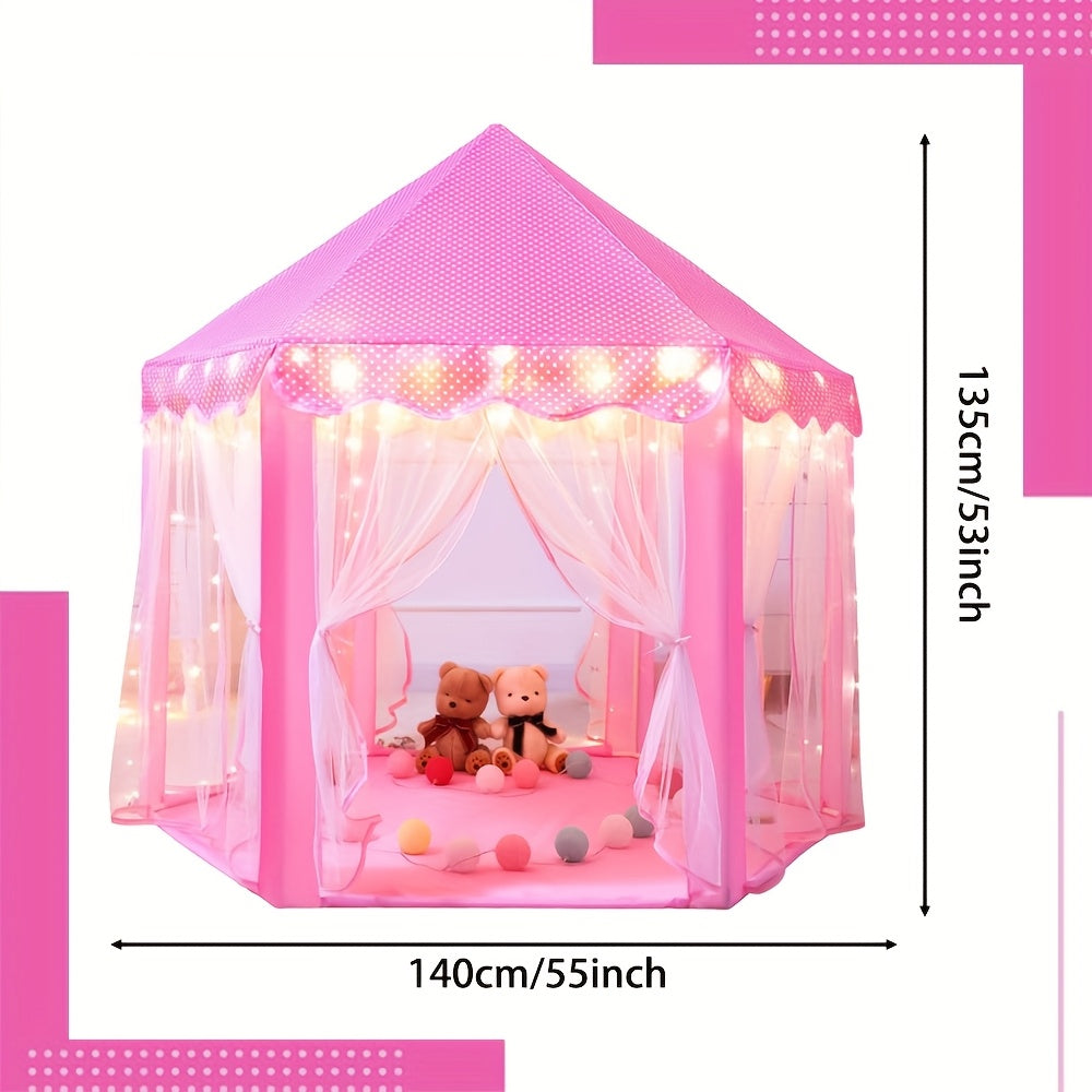 Opvouwbare prinsessen speeltent met sterren, perfect voor kinderen's binnen- of buitenavonturen, inclusief verlichting.