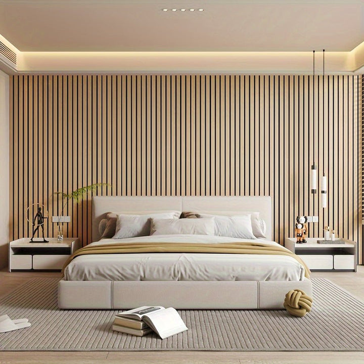 Stijlvolle 3D houtlook PVC wandpanelen creëren een warme sfeer; perfecte muurdecoratie voor elke ruimte.