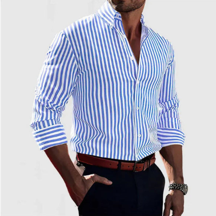 Stijlvol heren overhemd met gestreepte lange mouwen, geschikt voor zowel casual als nette looks.