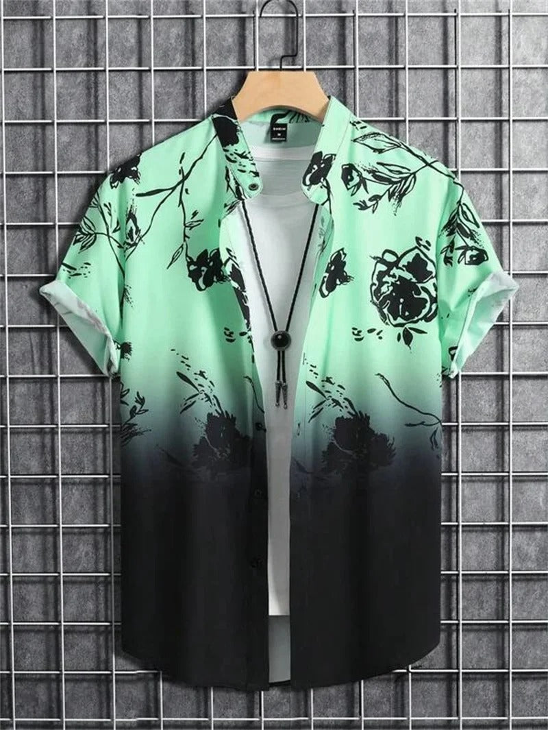 Kleurrijk heren Hawaii overhemd met levendige bloemenprint. Ideaal voor zomer, strand, vakantie. Casual korte mouw.