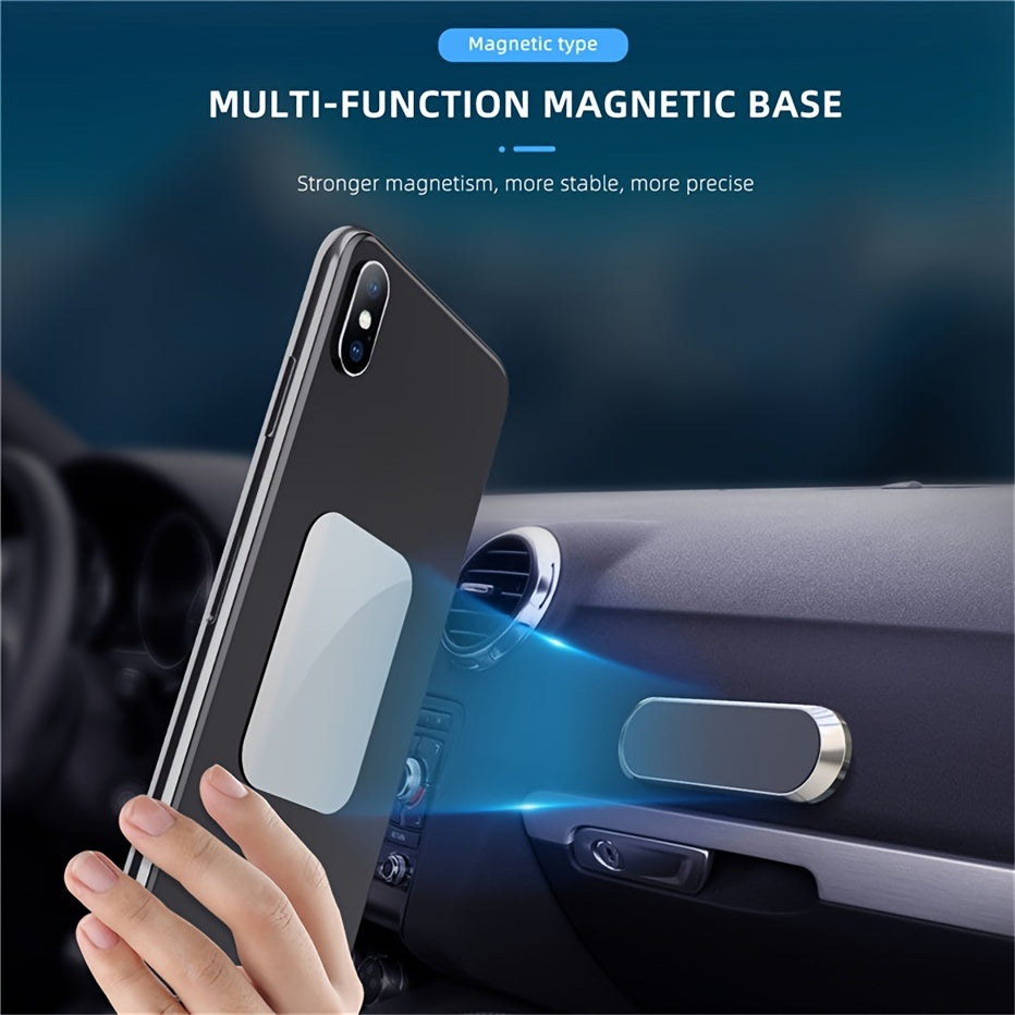Zwarte magnetische autohouder voor telefoon; strak design op autodashboard.