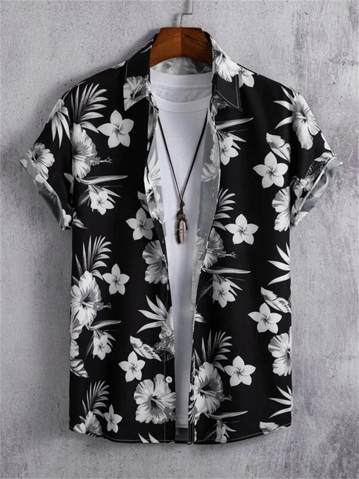 Levendig heren Hawaii overhemd met heldere 3D bloemenprint. Modieus casual, korte mouw. Perfect voor zomerse feesten.
