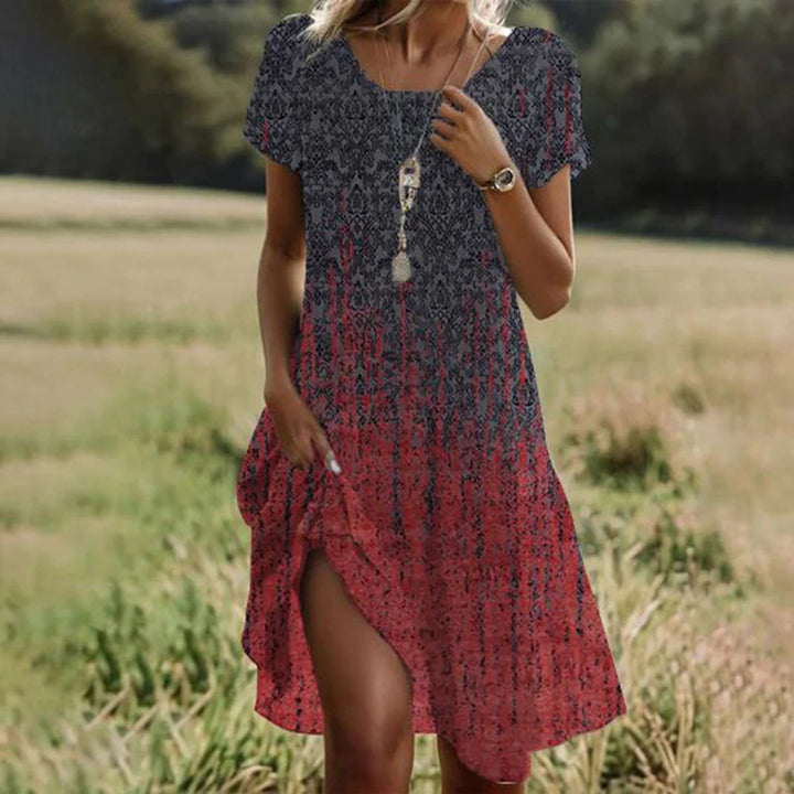 Lente midi-jurk CJ26 voor dames, met bohemian stijl en etnisch design. Perfect als casual of vakantie jurk.