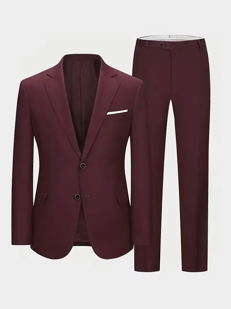 Modieus slim fit herenpak met colbert en pantalon, ideaal voor een stijlvolle en moderne verschijning.