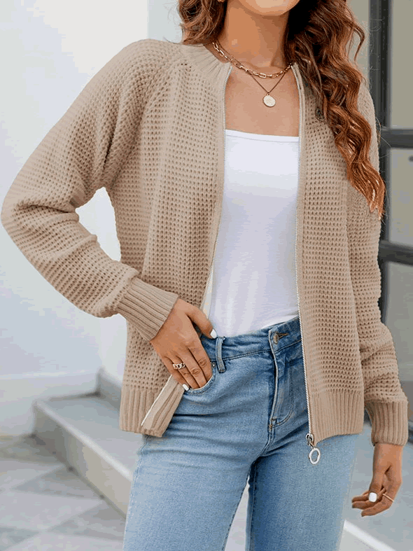 Stijlvol effen vest voor dames met ritssluiting, lange mouwen, essentieel voor herfst.
