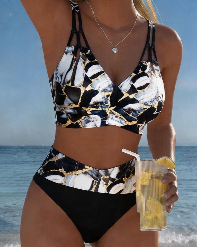 Zwarte dames sexy bikini met hoge taille, flatterend en modern, perfect voor strand.