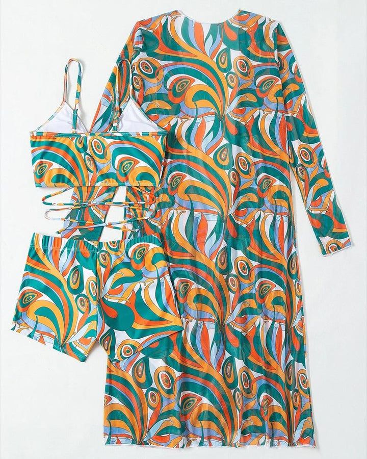 Comfortabele zwemkleding set met bikini en cover-up, dames loungewear.