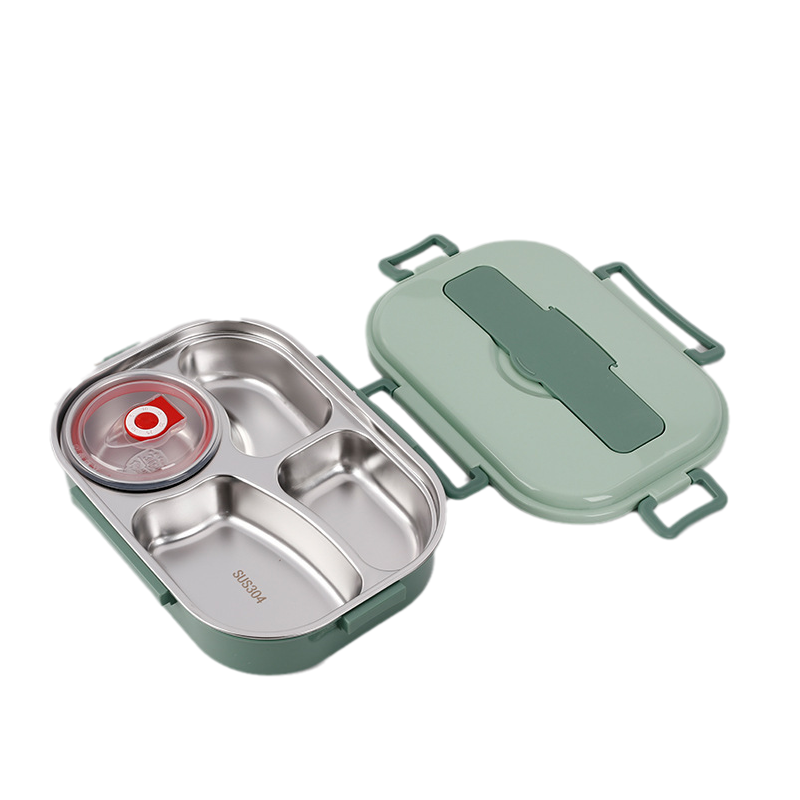 Compacte thermische RVS bento lunchbox met aparte compartimenten. Ideaal voor warme maaltijden naar school of werk.