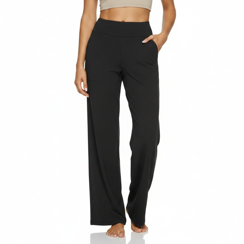 Modieuze gebreide damesbroek met rechte pijpen en hoge taille. Perfect voor een casual of zakelijke look.