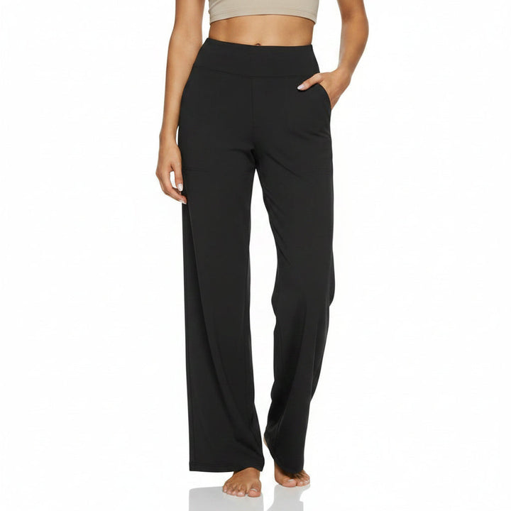 Modieuze gebreide damesbroek met rechte pijpen en hoge taille. Perfect voor een casual of zakelijke look.