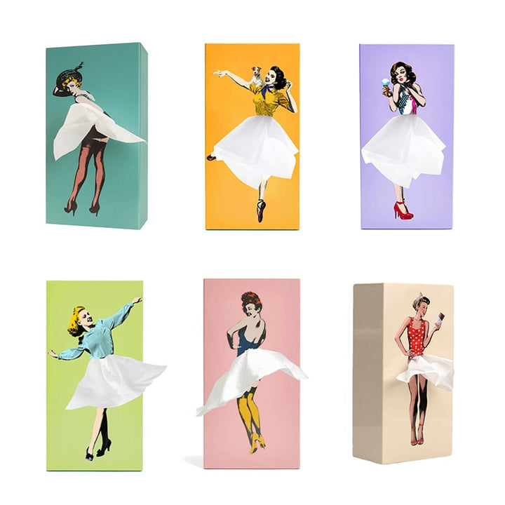 Speelse vliegende rok tissuebox, een uniek en handig woonaccessoire; ideaal als origineel cadeau voor interieur.