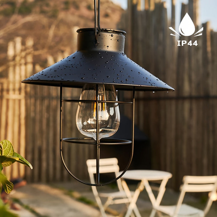 Vintage hanglampen op zonne-energie, set van 2 retro lantaarns voor sfeervolle decoratie op terras of balkon.