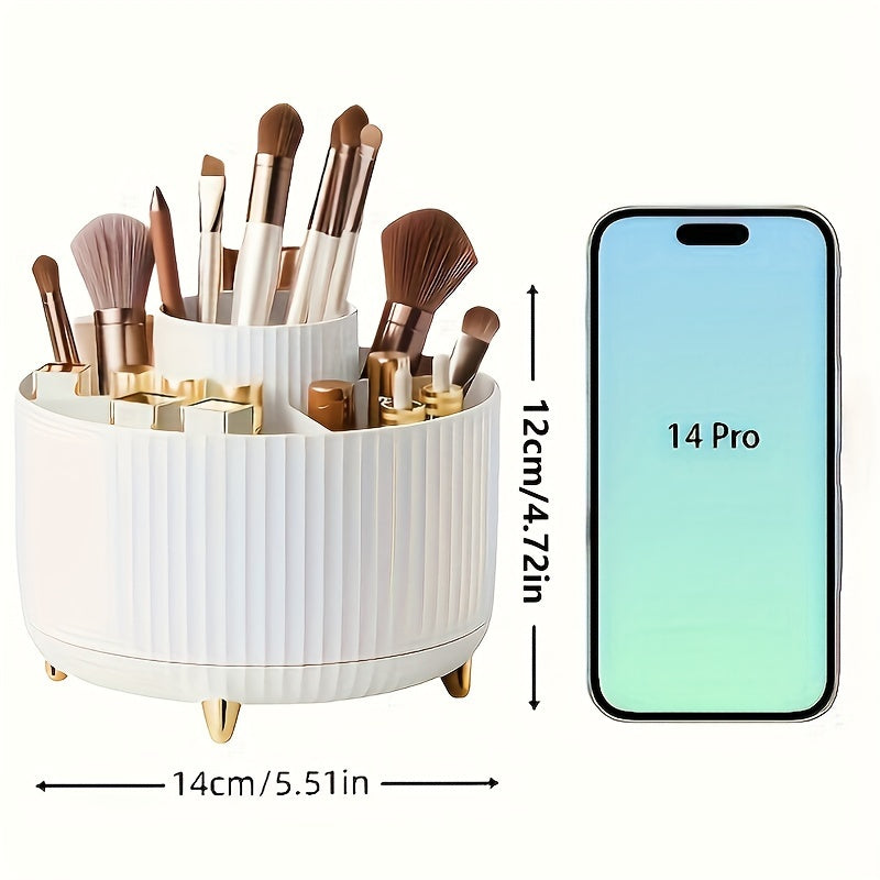 Donkerblauwe draaibare cosmetica organizer, modern design voor beauty en skincare opberging.