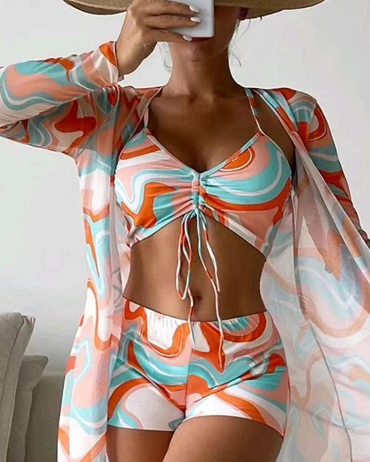 Trendy dames zwemkleding set met bikini en losse broek, zomerse mode.