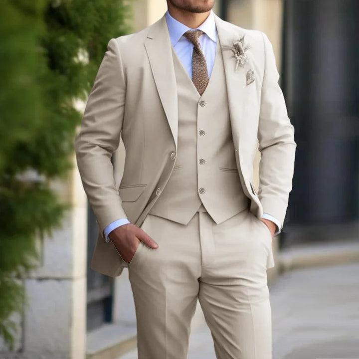 Stijlvol heren 3-delig pak: complete zakelijke blazer, vest & pantalon set voor een elegante look.