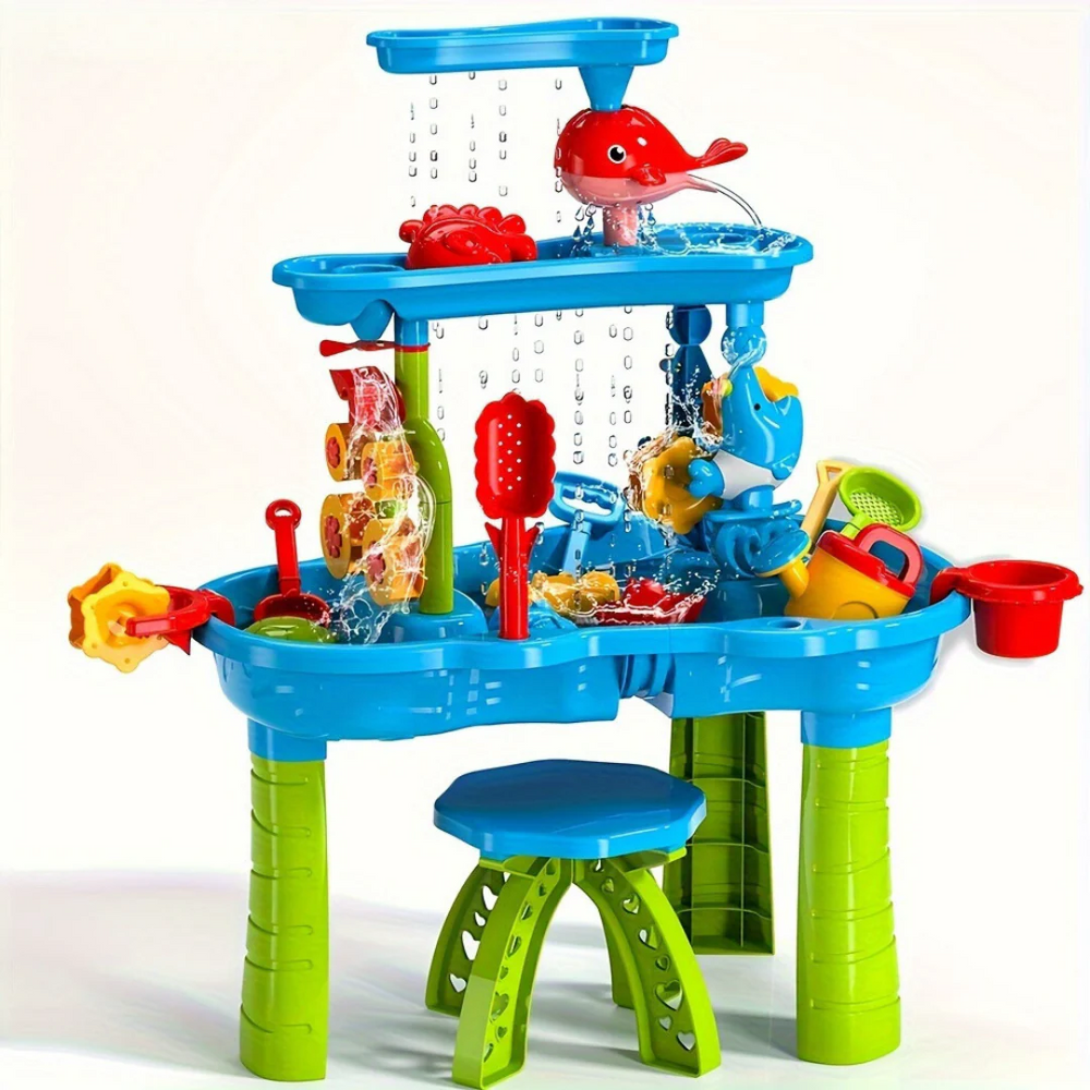 Stevige kunststof speeltafel, perfect als zand- en watertafel voor uren buitenspeelplezier van jonge kinderen.