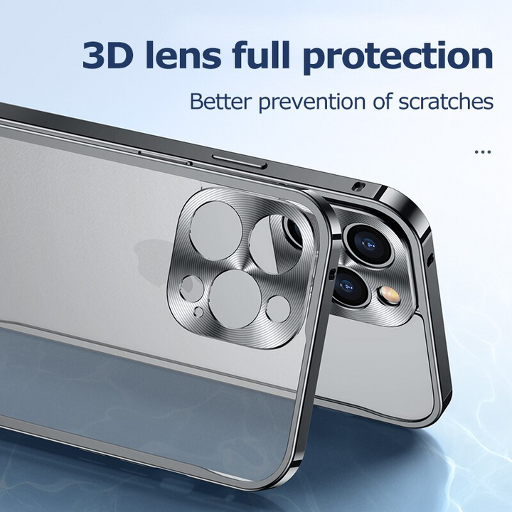 Stijlvolle zwarte MagSafe iPhone case van staal; robuuste bescherming en compatibel met accessoires.