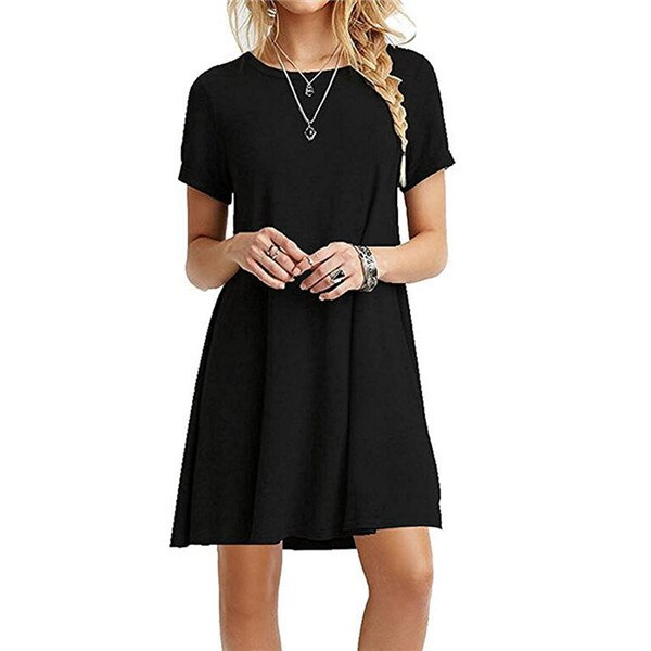 Dames elegante effen jurk met korte mouw, perfecte zomerjurk die comfort en stijl moeiteloos combineert.