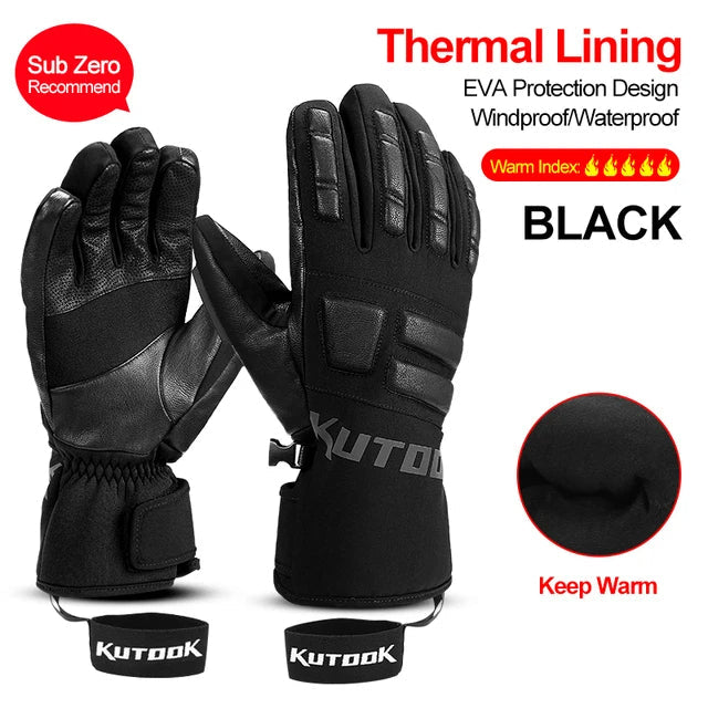 Heren skihandschoenen, waterdicht en thermisch, perfect voor koude wintersportdagen. Zwart.