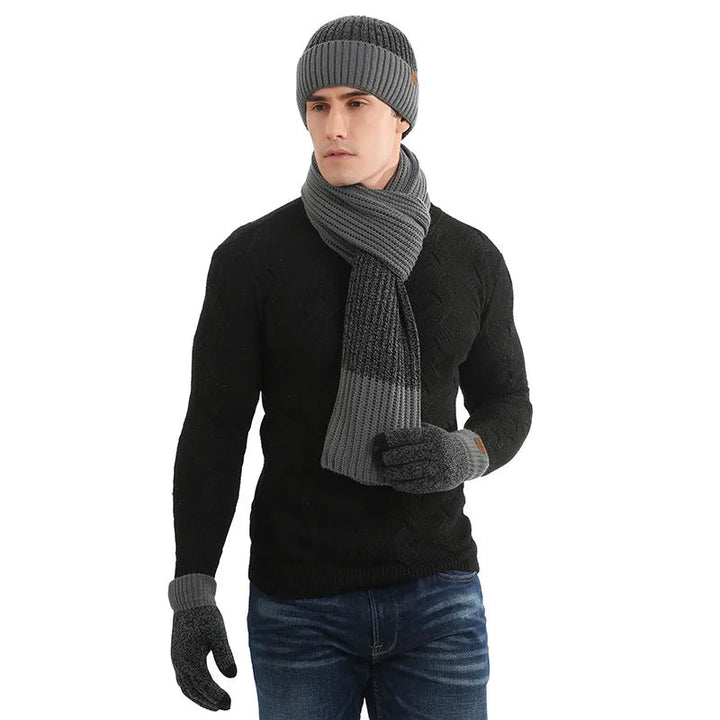 Warme gebreide sjaal en handschoenen uit de unisex winterset. Essentieel voor outdoor comfort.