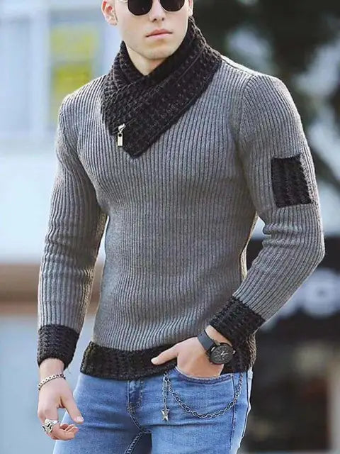 Stijlvolle heren trui met hoge kraag, perfect voor een veelzijdige casual vintage look. Essentiële herenkleding.