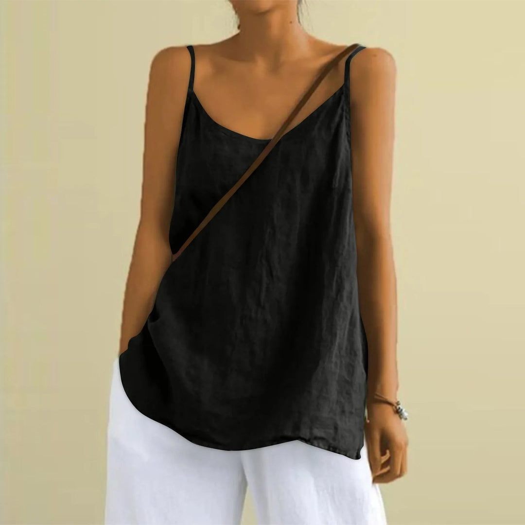 Lichtgewicht mouwloze V-hals top voor dames, ideaal als casual zomerkleding en strand outfit.
