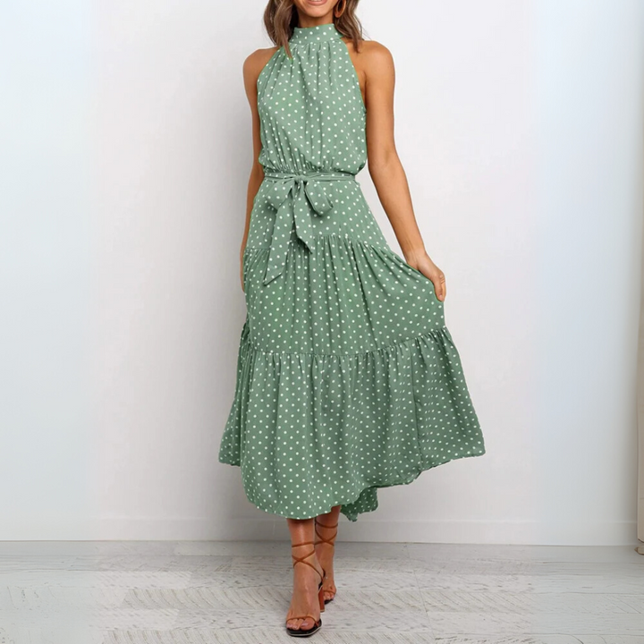Lichtgewicht polyester dames midi-jurk met stippenprint, comfortabel en casual voor elke dag.