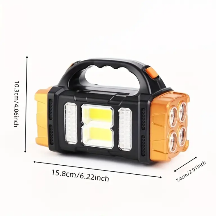 Compacte en oplaadbare noodzaklamp met krachtige LED verlichting, ingebouwde powerbank en zonne-energie voor outdoor.