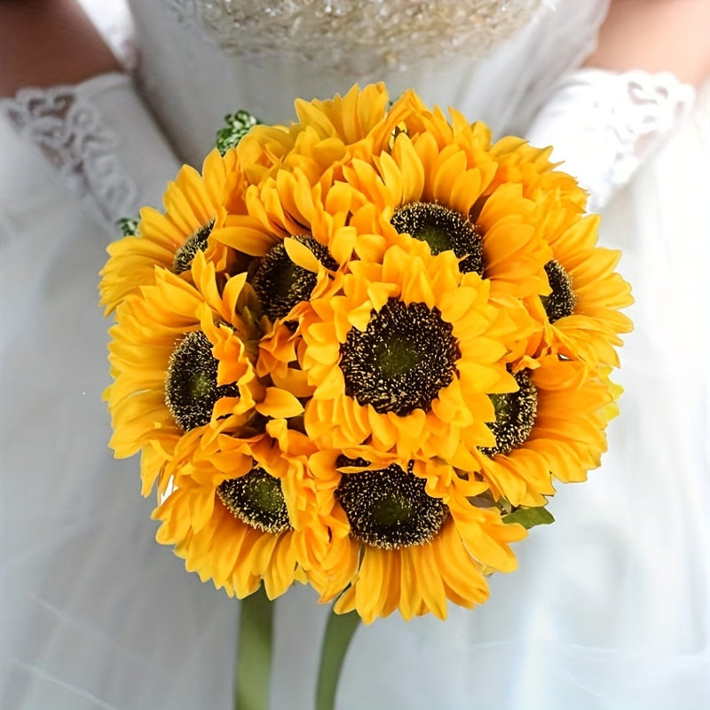 Prachtige gele kunst zonnebloem decoratie voor een warme herfst sfeer; 11 kunstbloemen voor elk interieur.
